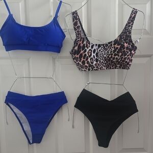 Blue and Leopard Print Bikini Set